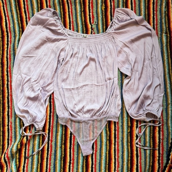 Free People Another Round Bodysuit Puff Sleeved Medium Lavender Purple - Picture 4 of 6
